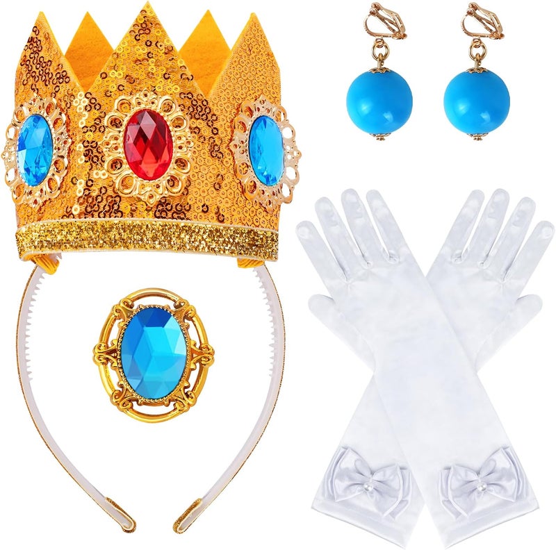 Goenb Princess Costume Accessories, 4 PCS Set of Princess Crown/Earrings/Gloves/Brooch Dress up for Women Girls - Image 1